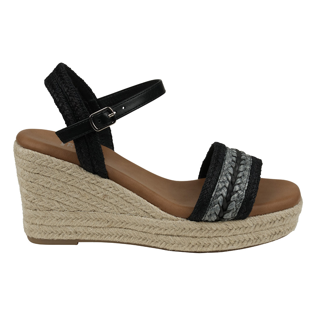 Solene Black Slingback Espadrille Wedge Sandals - Glamourous Grace