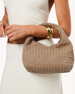 Solene Biscuit Suede Woven Handbag