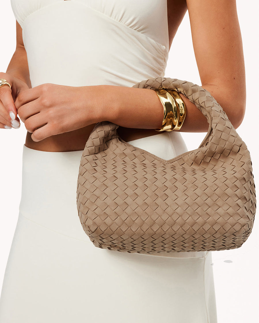 Solene Biscuit Suede Woven Handbag