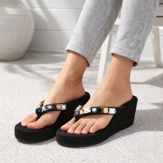 Crystelle - Black Thong Wedges