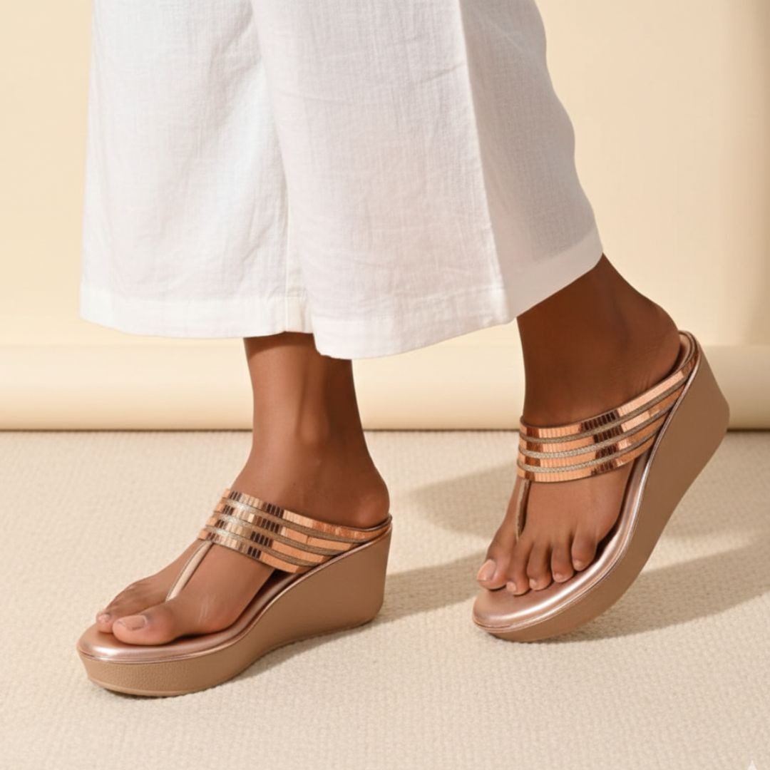 Shynara - Gold Thong Wedges - Glamourous Grace