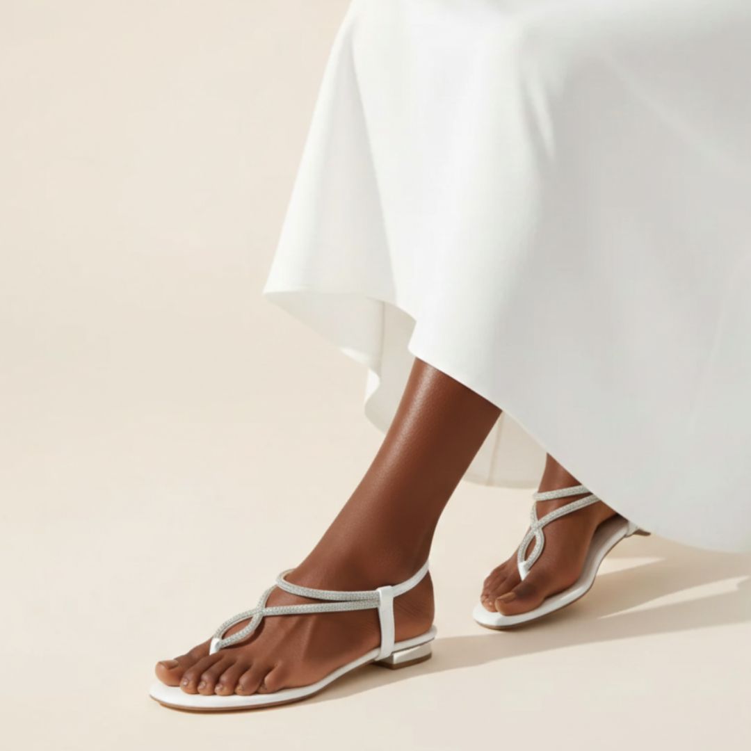 Liora - White Thong Sandals - Glamourous Grace