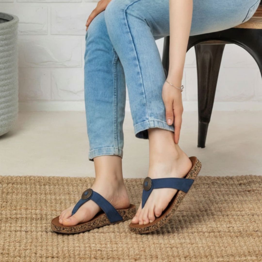 Delia - Blue Cork Sandals - Glamourous Grace