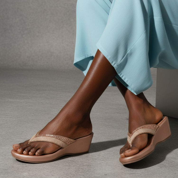 Bexley- Rose Gold Thong Wedges