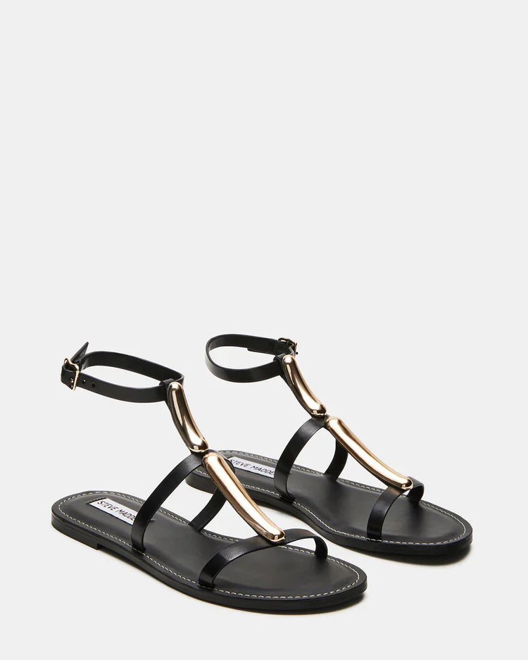 Alma Black Leather Strappy Sandals