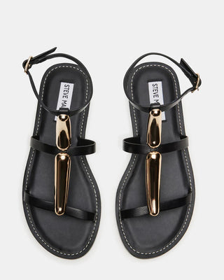 Alma Black Leather Strappy Sandals