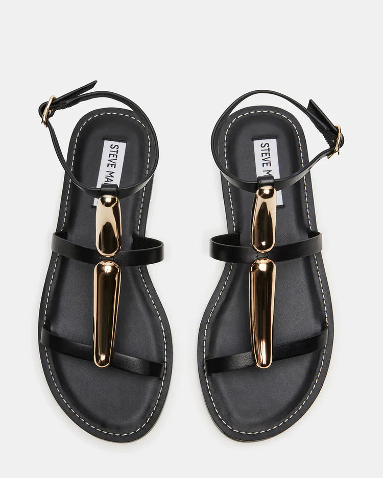 Alma Black Leather Strappy Sandals