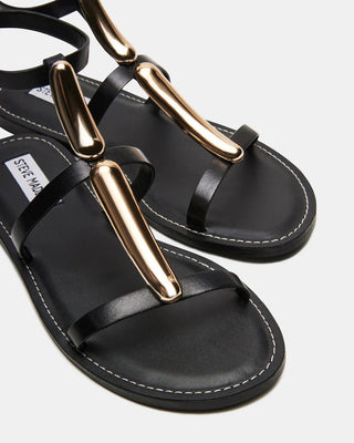 Alma Black Leather Strappy Sandals