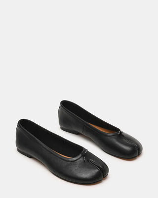 Calico Black Leather Split Toe Tabi Ballet Flats