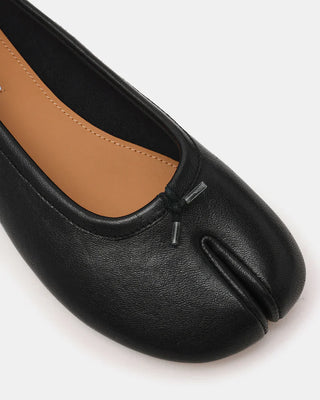 Calico Black Leather Split Toe Tabi Ballet Flats