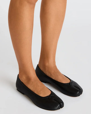 Calico Black Leather Split Toe Tabi Ballet Flats