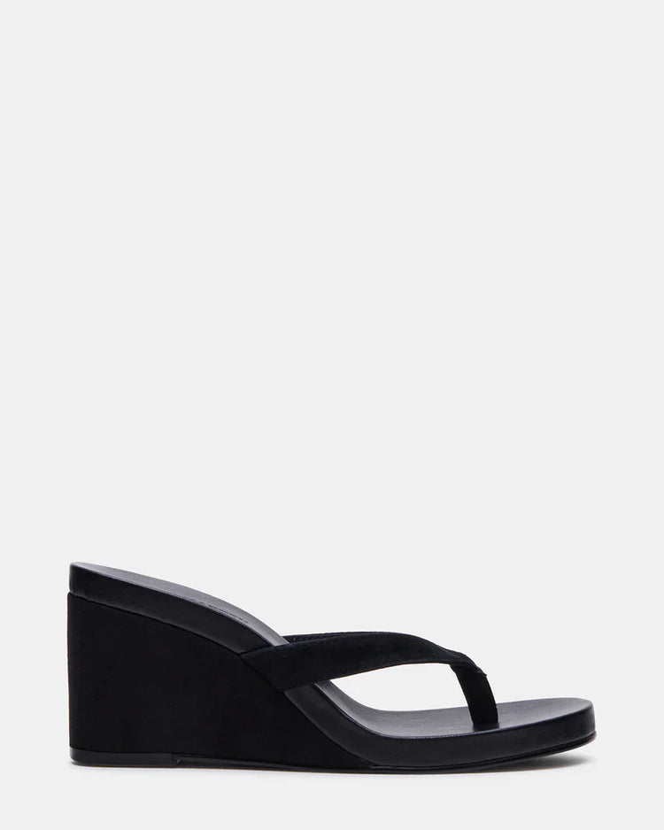 Playing Black Suede Thong Wedge Sandal