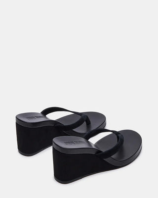 Playing Black Suede Thong Wedge Sandal