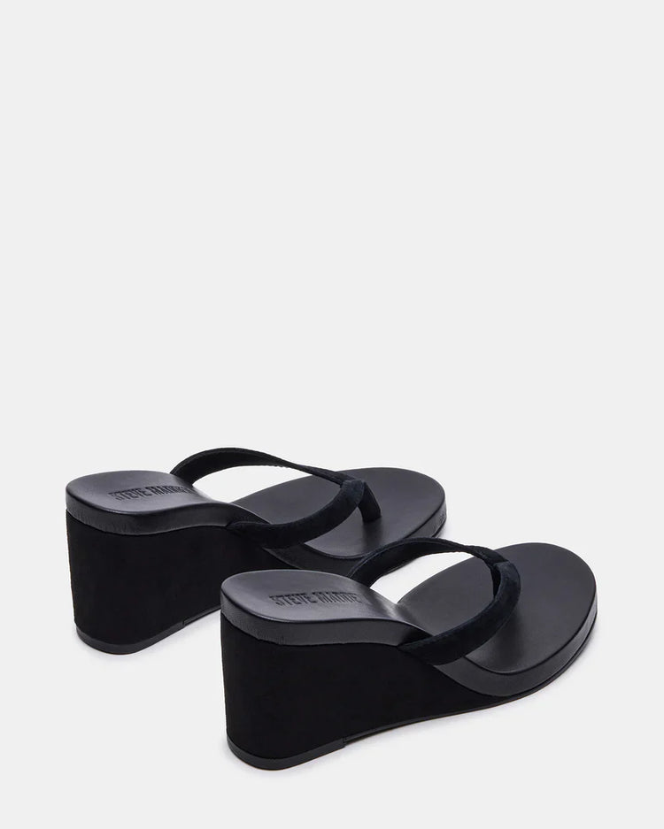 Playing Black Suede Thong Wedge Sandal