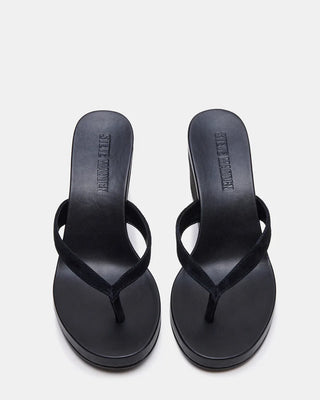 Playing Black Suede Thong Wedge Sandal