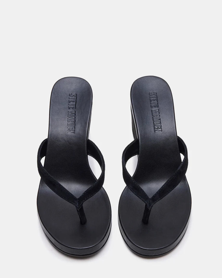 Playing Black Suede Thong Wedge Sandal