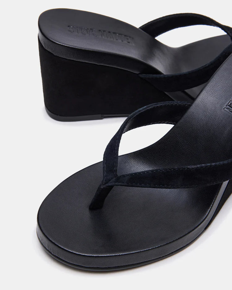 Playing Black Suede Thong Wedge Sandal
