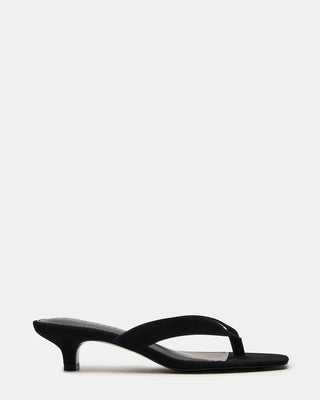 Tracie Black Suede Thong Strap Kitten Heels