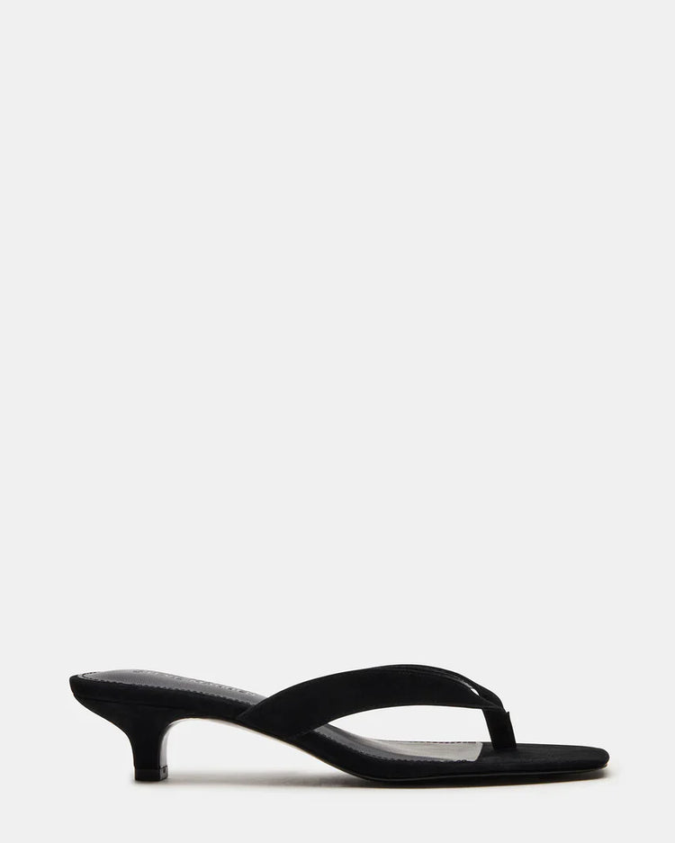 Tracie Black Suede Thong Strap Kitten Heels