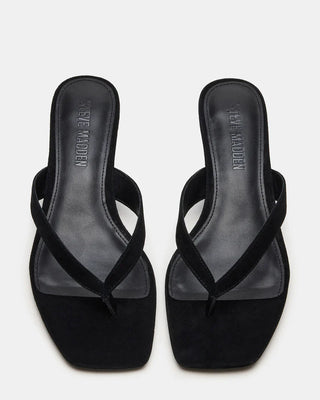 Tracie Black Suede Thong Strap Kitten Heels