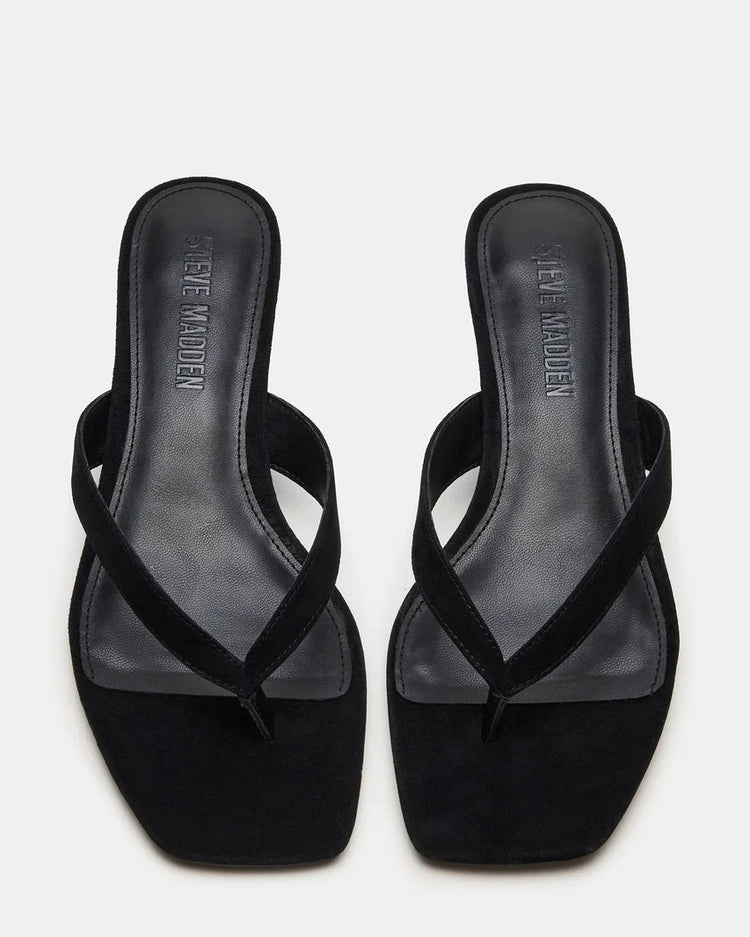 Tracie Black Suede Thong Strap Kitten Heels