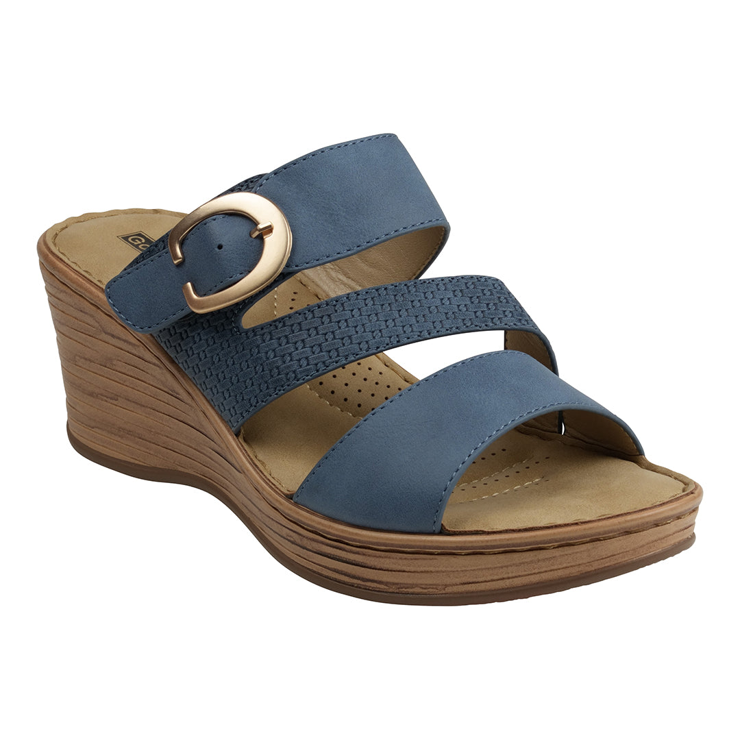 Women's Odalis Blue Wedge Sandals with Buckle - Glamourous Grace