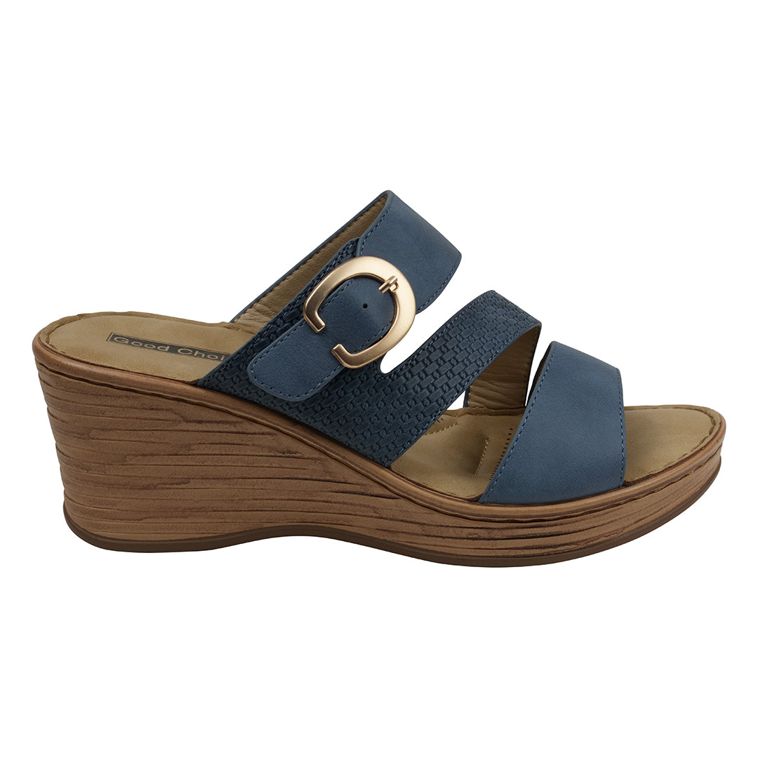 Women's Odalis Blue Wedge Sandals with Buckle - Glamourous Grace