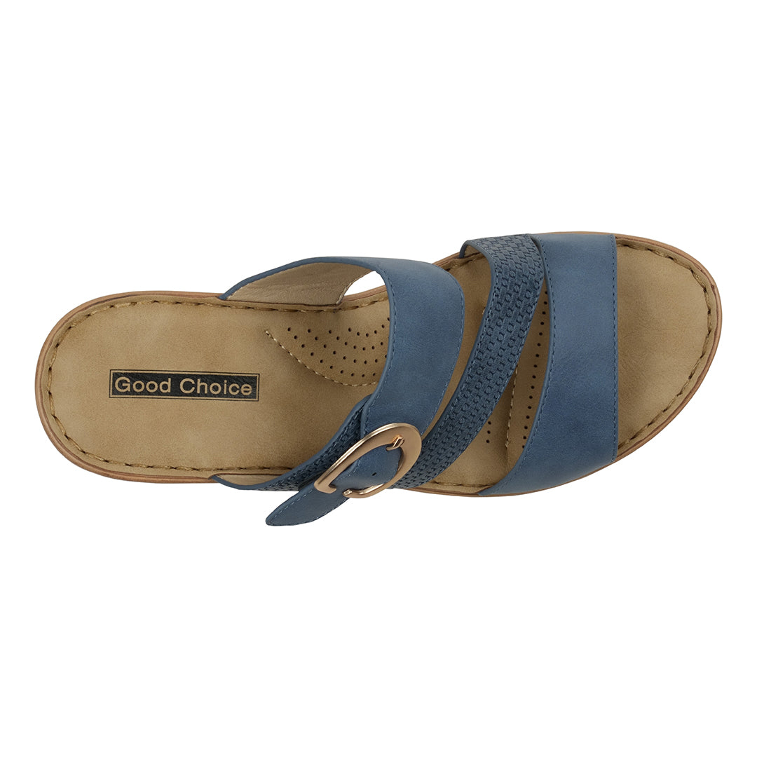 Women's Odalis Blue Wedge Sandals with Buckle - Glamourous Grace