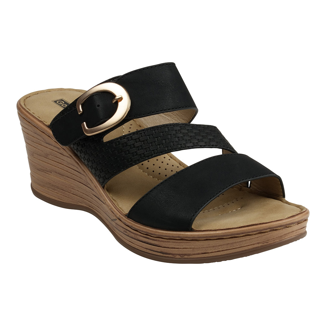 Women's Odalis Black Wedge Sandals with Buckle - Glamourous Grace