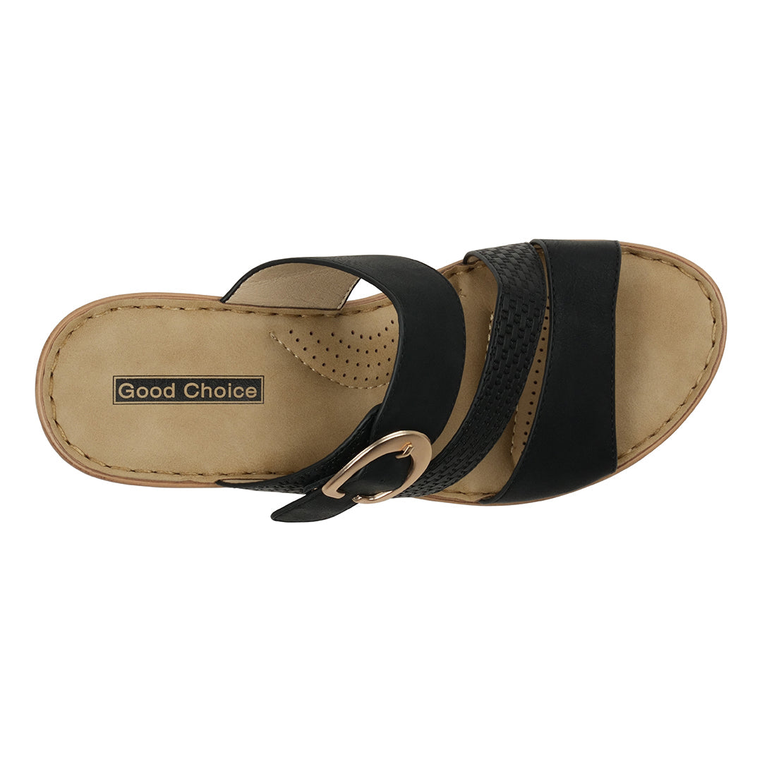 Women's Odalis Black Wedge Sandals with Buckle - Glamourous Grace