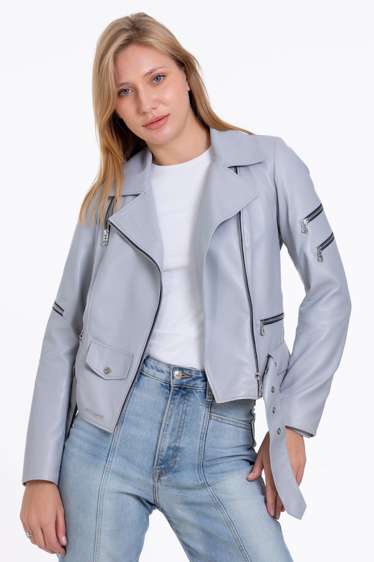 The Rodos Leather Gray Women Jacket