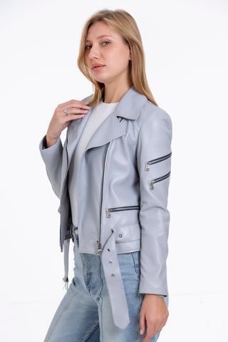 The Rodos Leather Gray Women Jacket