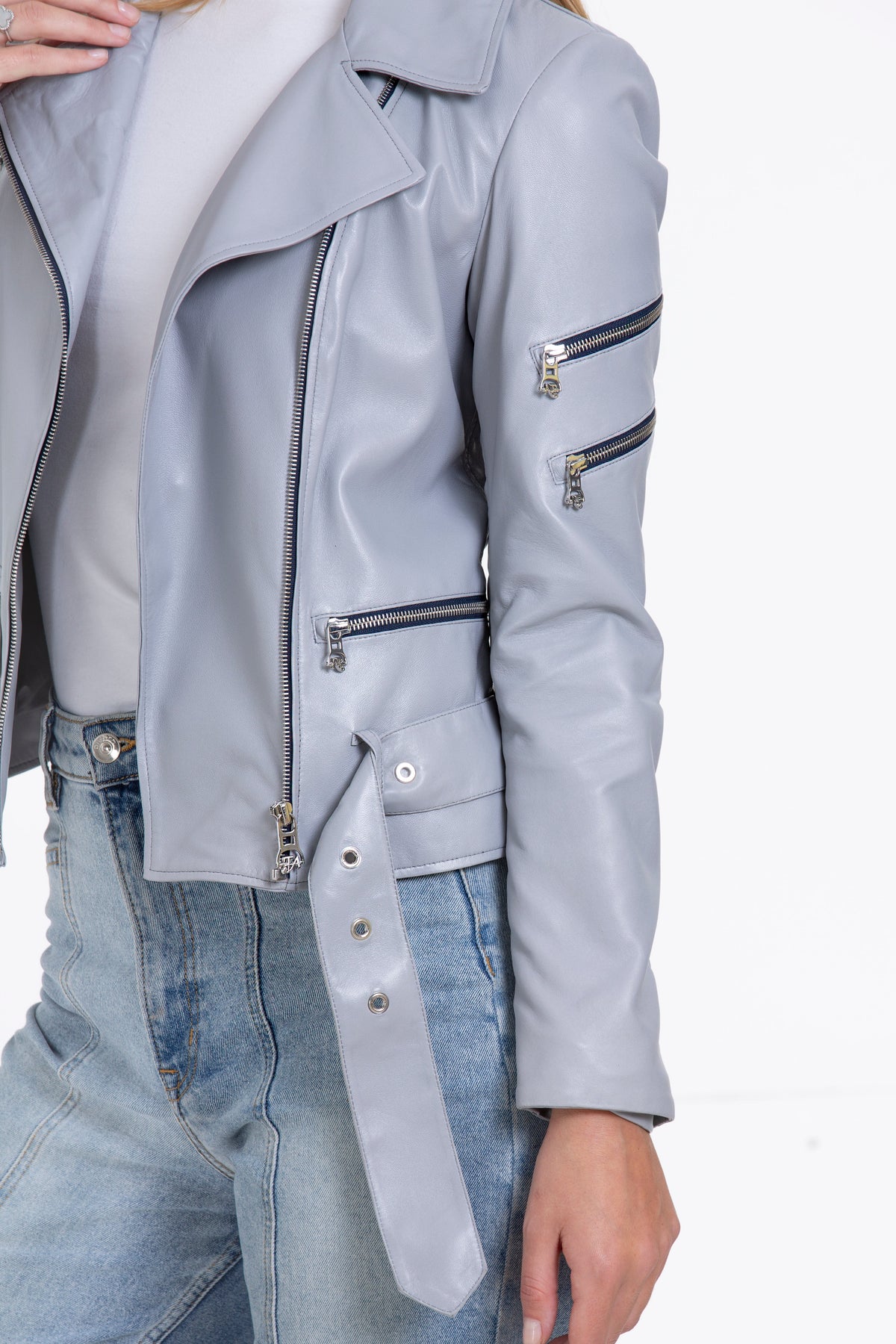 The Rodos Leather Gray Women Jacket