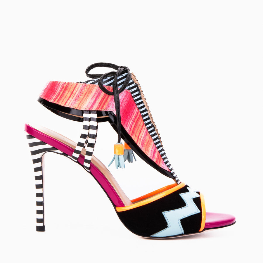 The Santa Amaro Multicolor T-Strap Lace-Up Leather Women Sandal - Glamourous Grace