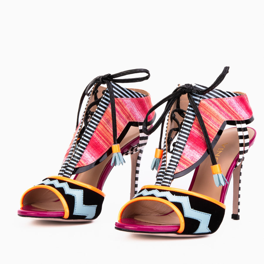 The Santa Amaro Multicolor T-Strap Lace-Up Leather Women Sandal - Glamourous Grace