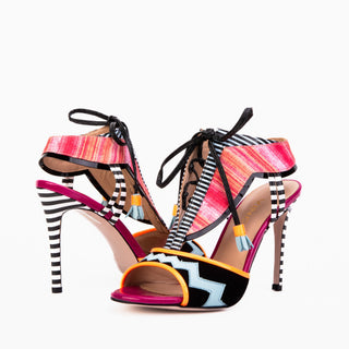 The Santa Amaro Multicolor T-Strap Lace-Up Leather Women Sandal - Glamourous Grace