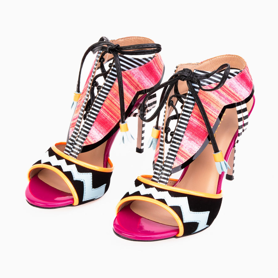 The Santa Amaro Multicolor T-Strap Lace-Up Leather Women Sandal - Glamourous Grace