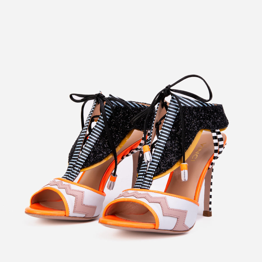 The Santa Amaro Orange Glitter Leather Women Sandal - Glamourous Grace