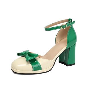 Plus Size 32-48 Mary Jane Heels Shoes Women Bow Decor Ankle Strap Platform Chunky Block Heel Sweet Lolita Pumps