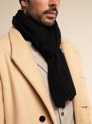 Napoli (black) - Italian 100% cashmere ribbed scarf (unisex) - Glamourous Grace