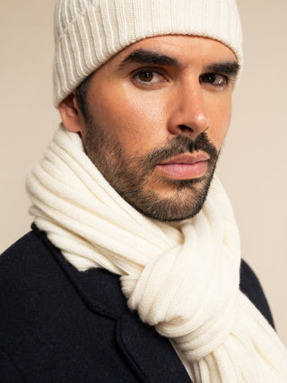 Napoli (cream) - Italian 100% cashmere ribbed scarf (unisex) - Glamourous Grace