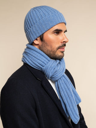Napoli (light blue) - Italian 100% cashmere ribbed scarf (unisex) - Glamourous Grace