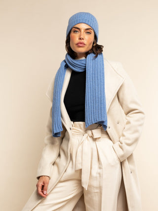 Napoli (light blue) - Italian 100% cashmere ribbed scarf (unisex) - Glamourous Grace