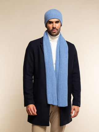 Napoli (light blue) - Italian 100% cashmere ribbed scarf (unisex) - Glamourous Grace