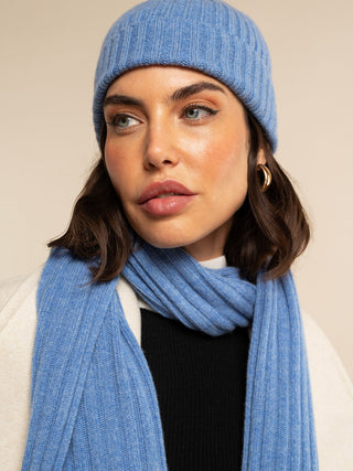Napoli (light blue) - Italian 100% cashmere ribbed scarf (unisex) - Glamourous Grace