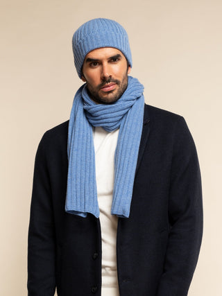 Napoli (light blue) - Italian 100% cashmere ribbed scarf (unisex) - Glamourous Grace