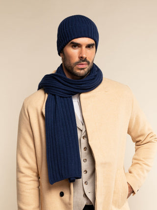 Napoli (navy blue) - Italian 100% cashmere ribbed scarf (unisex) - Glamourous Grace
