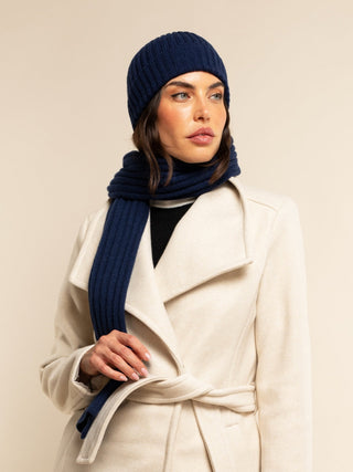 Napoli (navy blue) - Italian 100% cashmere ribbed scarf (unisex) - Glamourous Grace