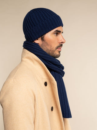 Napoli (navy blue) - Italian 100% cashmere ribbed scarf (unisex) - Glamourous Grace