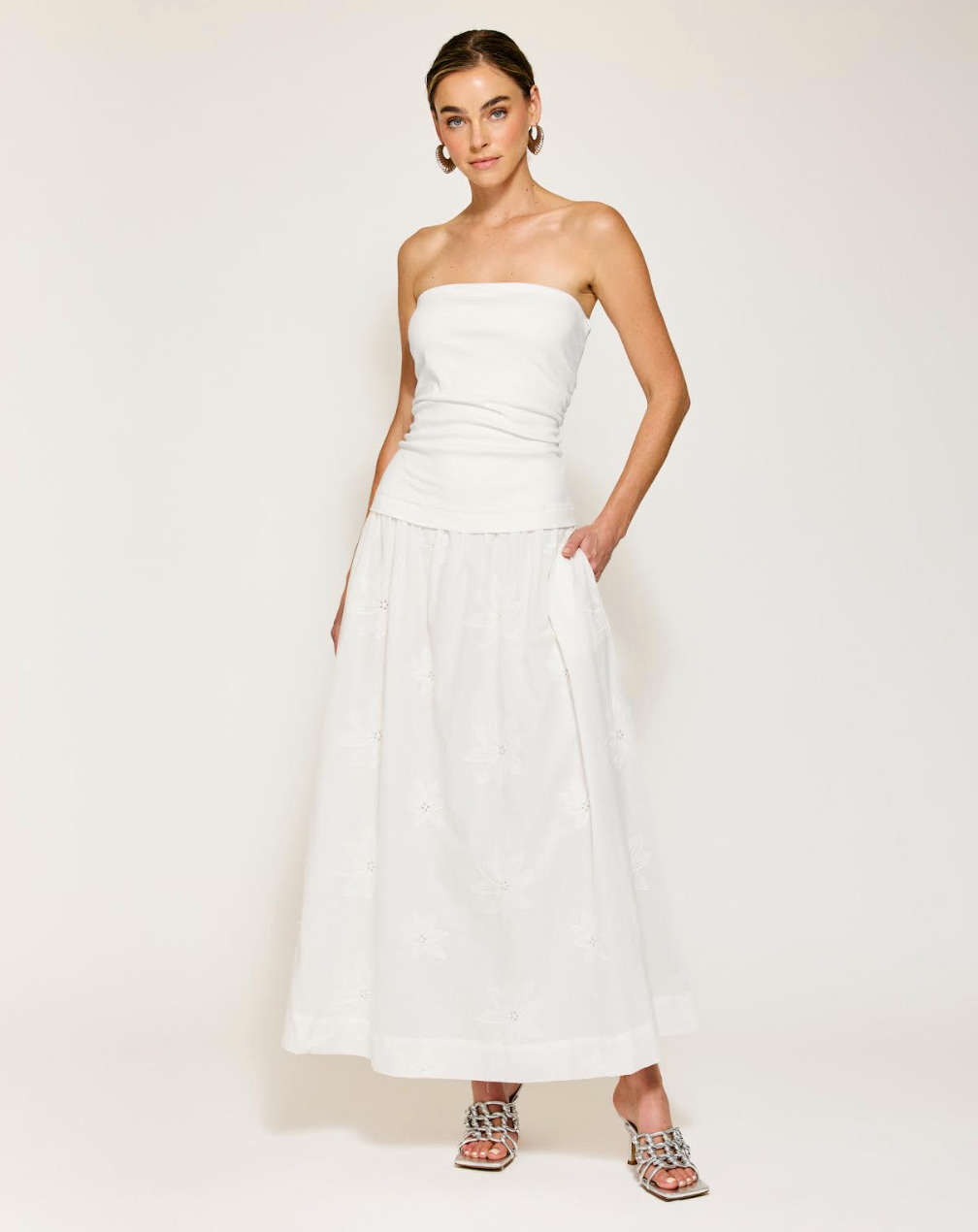 Emberly Mix- Media Dress | White - Glamourous Grace